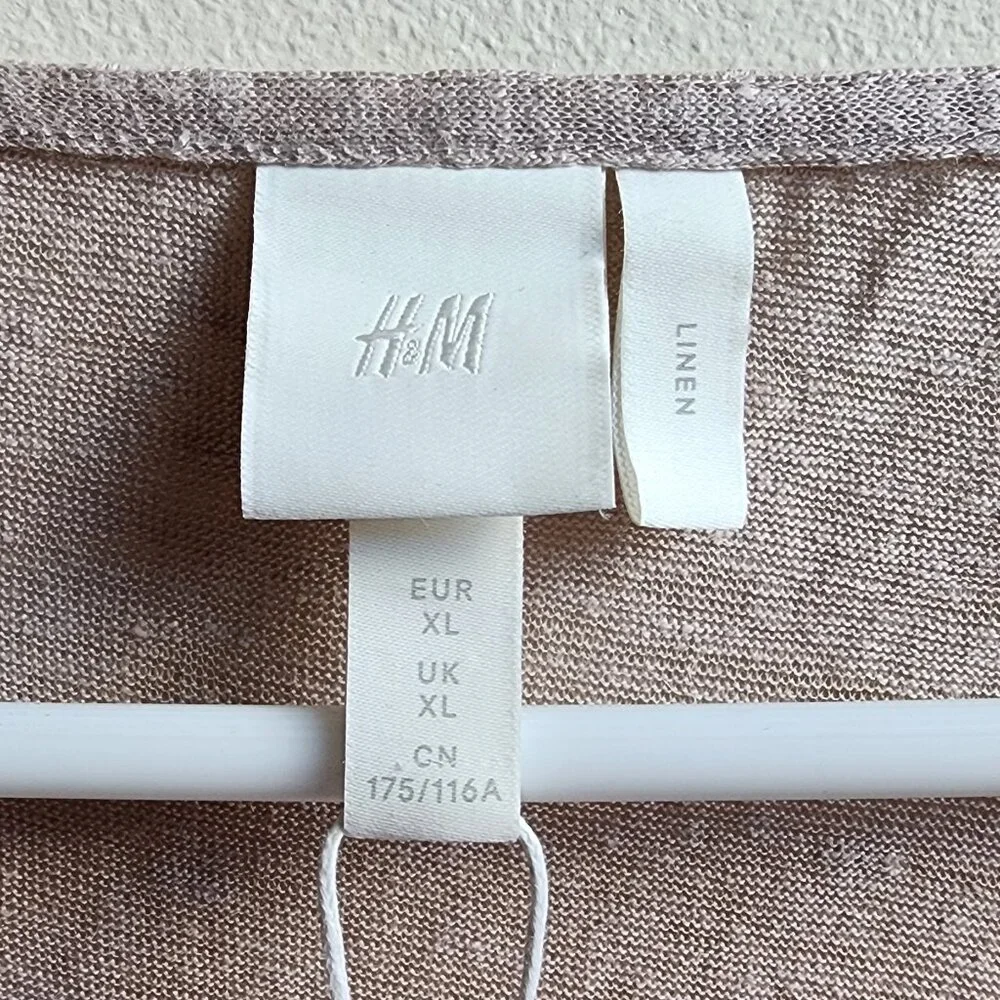 NWT H&M Natural 100% Linen V-Neck Tie-Front Jersey Size XL